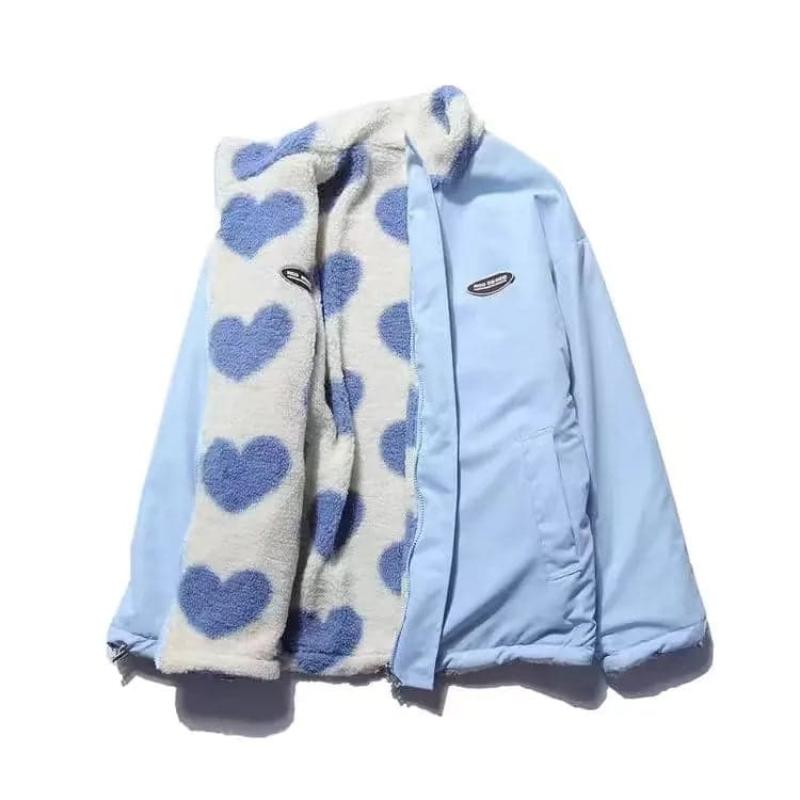 Embrace the cold with this chic, reversible heart coat, designed for ultimate warmth and style.