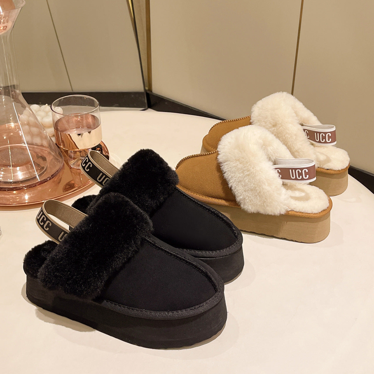 Zinnia | Faux Fur Platform Slippers