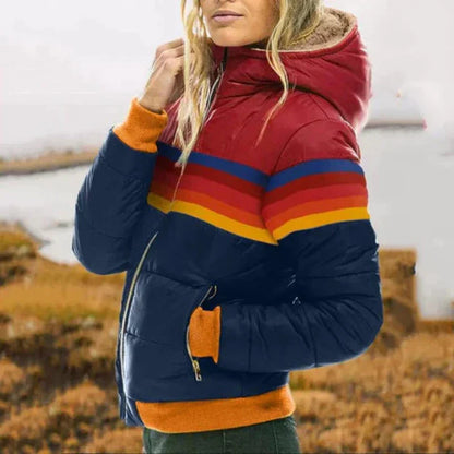 Display of the Luna Down Jacket in dark blue, bright blue, and black, perfect for adding sophistication to any wardrobe. Women's Padded Coat