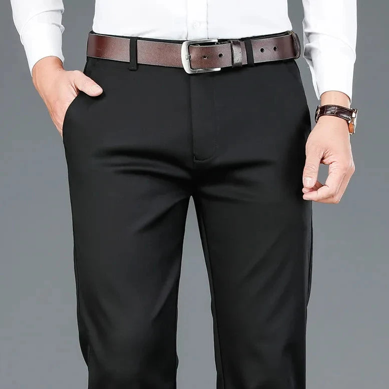 men's chinos black with a cotton-spandex blend, offering flexibility and comfort.