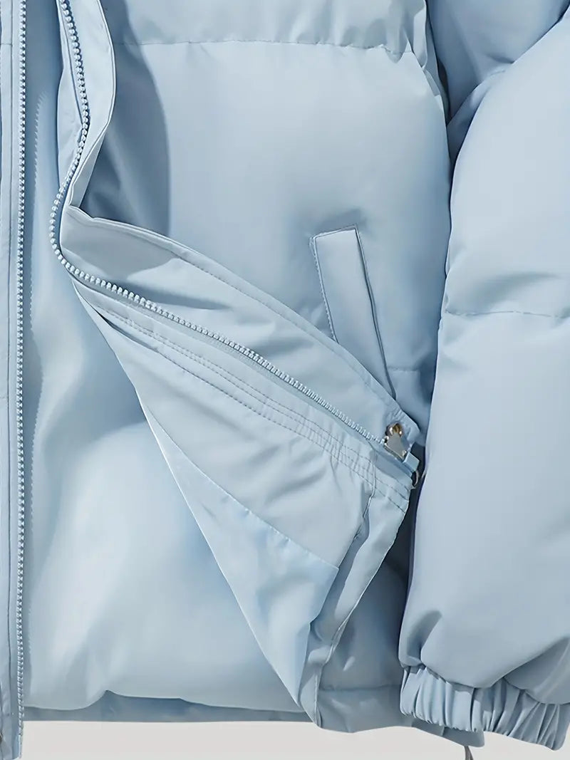 Soft and comfy light blue winter coat, providing warmth without compromising style.