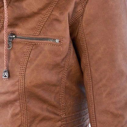 Eco-friendly khaki vegan leather jacket, blending style and sustainability.