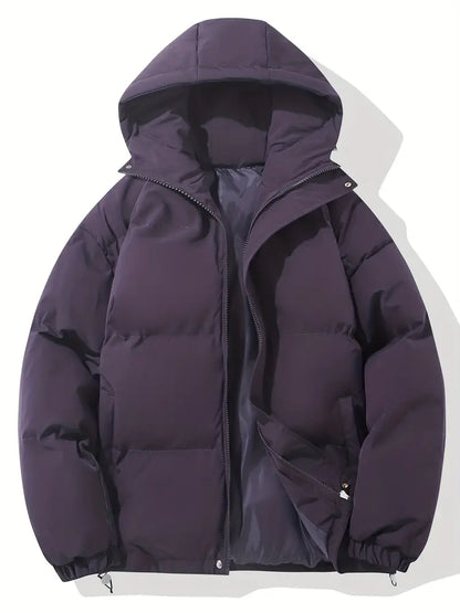 Elegant violet winter coat offering warmth and style for chilly winter days.