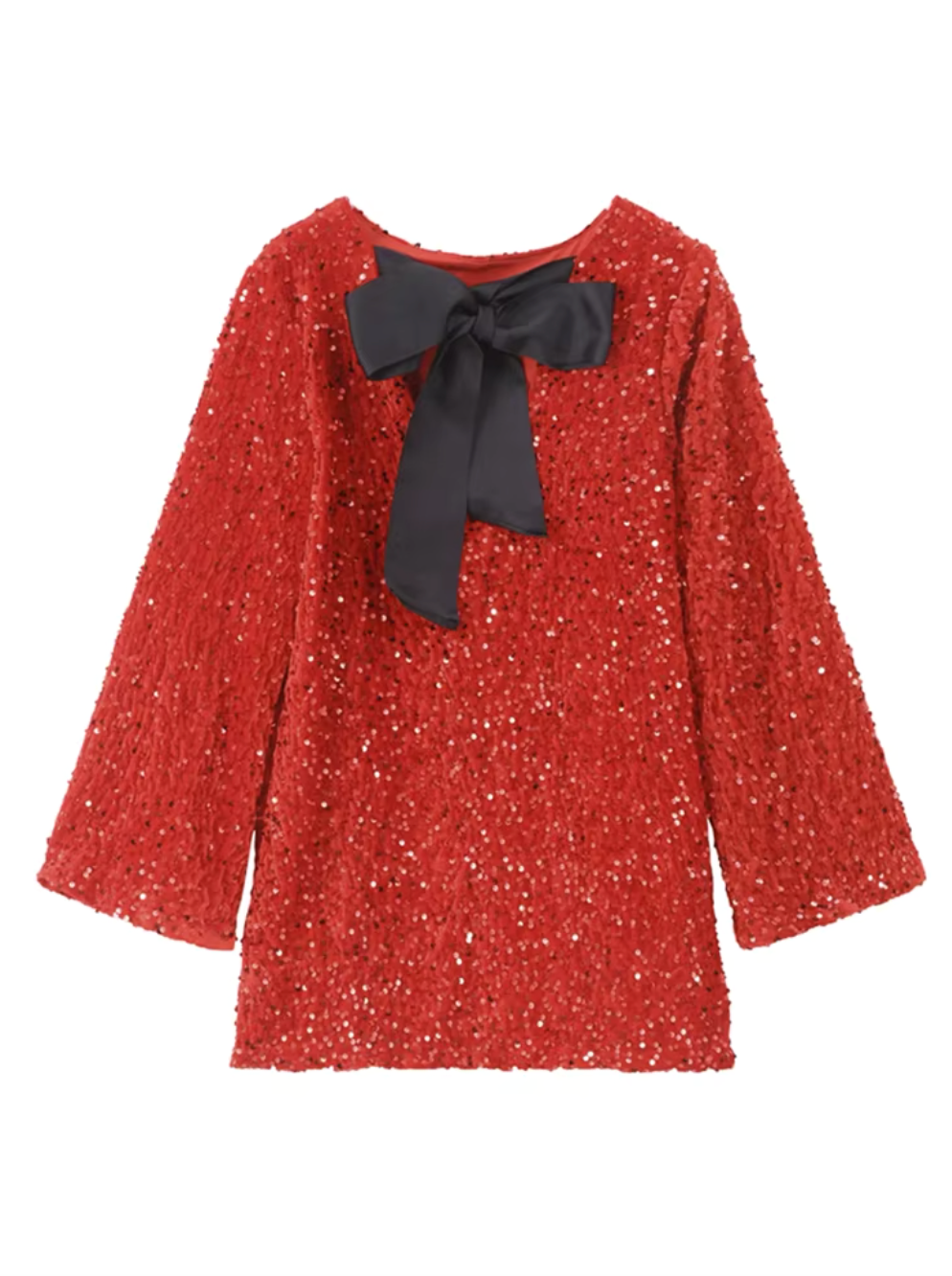 The Iza Sequin Bow Dress, ideal for a range of events from formal gatherings to festive occasions.