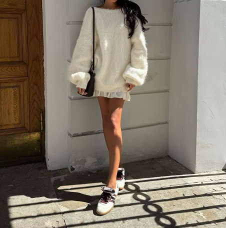 The Kendra Fluffy Oversized Sweater designed with a relaxed fit for comfortable layering.