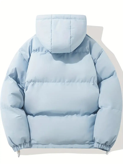 Light blue winter coat designed for both comfort and style on your cold-weather outings.