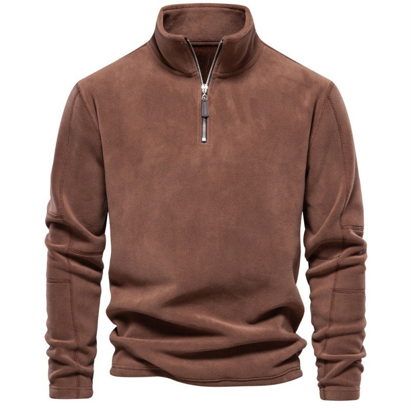 Order this trendy quarter-zip fleece sweater, perfect for layering and keeping warm during chilly Canadian days.