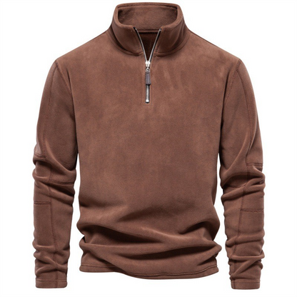 Order this trendy quarter-zip fleece sweater, perfect for layering and keeping warm during chilly Canadian days.