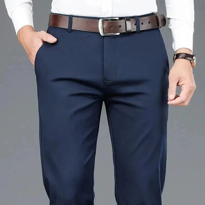 Black men's semi-formal trousers with a streamlined design for a polished office look.