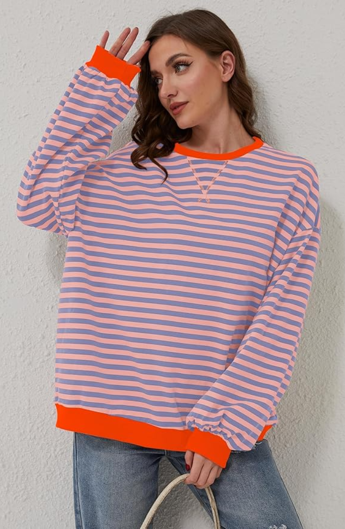 Soft, high-quality fabric of the Mana Striped Oversized Sweater.