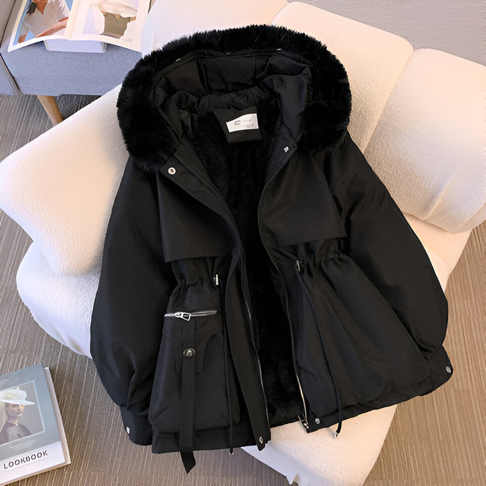 Nicole winter coat in black combining elegant design and practical features, ideal for daily adventures and cold days.