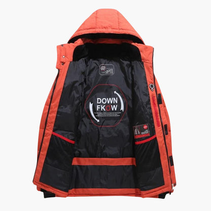 Wind-resistant down jacket, designed to keep you warm.