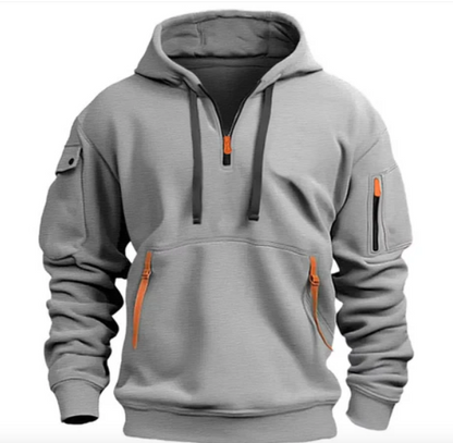 gray hoodie with quarter zip