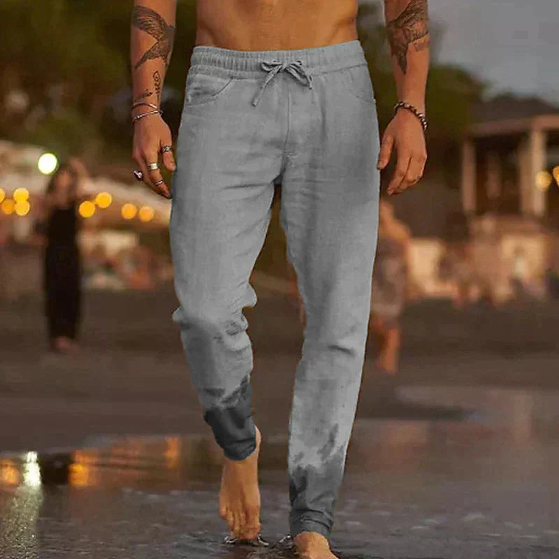 High-quality Roberto linen trousers for men, ideal for summer days with breathability and comfort.