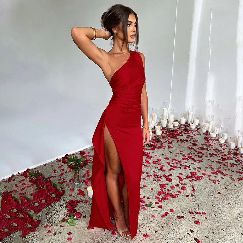 The Nova Elegant red Maxi Dress featuring a timeless and sophisticated design.