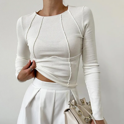 white long sleeve shirt with piping